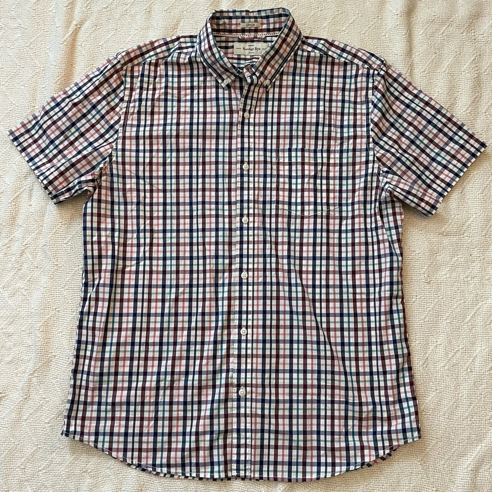 Hawker Rye Men’s Large Navy Red Plaid Button Down Shirt Lightweight NWOT
